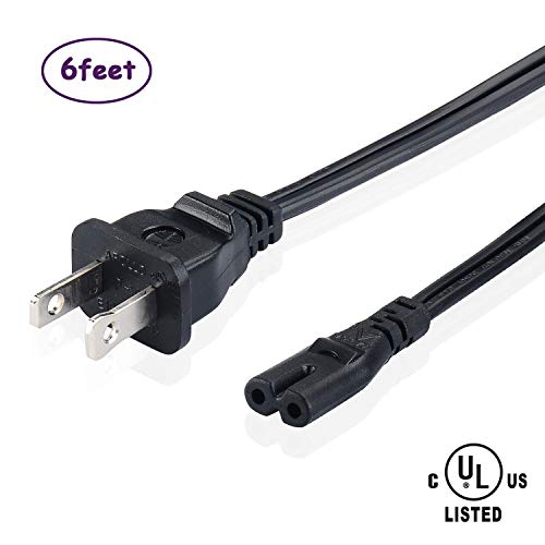 2-Slot UL Certified Power Cord 2 Prong AC Wall Cable for LED LCD TV Samsung LG Sharp Canon Pixma Hp Brother Epson