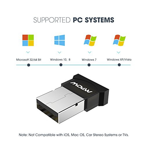 Mpow USB Bluetooth Adapter, Wireless Dongle for Stereo Music, Keyboard, Mouse, PC Desktop Computer with Windows 10,
