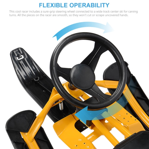 Traîneau de chasse-neige, planche à skis Slider, trottinette en acier durable pour vélo d'hiver Luge extérieure Winter Rush Sledge avec volant et