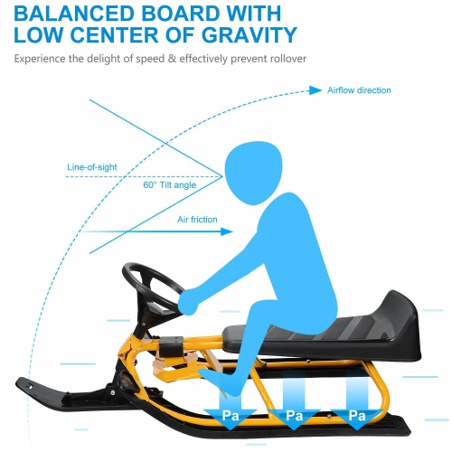 Traîneau de chasse-neige, planche à skis Slider, trottinette en acier durable pour vélo d'hiver Luge extérieure Winter Rush Sledge avec volant et