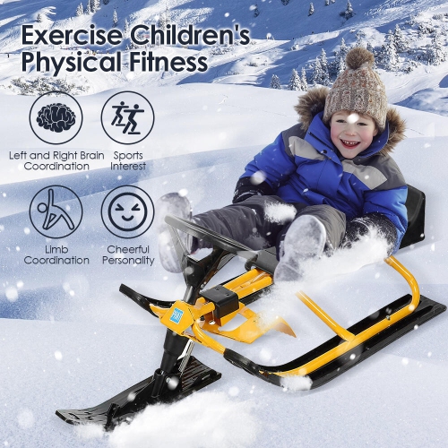 Traîneau de chasse-neige, planche à skis Slider, trottinette en acier durable pour vélo d'hiver Luge extérieure Winter Rush Sledge avec volant et