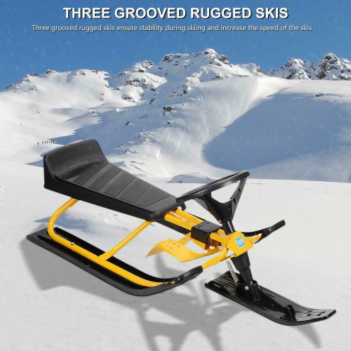 Traîneau de chasse-neige, planche à skis Slider, trottinette en acier durable pour vélo d'hiver Luge extérieure Winter Rush Sledge avec volant et