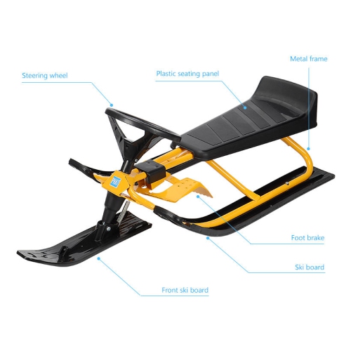 Traîneau de chasse-neige, planche à skis Slider, trottinette en acier durable pour vélo d'hiver Luge extérieure Winter Rush Sledge avec volant et