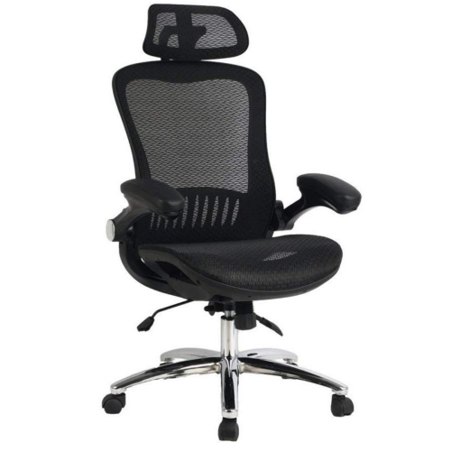 Chaise de bureau ergonomique en maille avec appuie-tête réglable et accoudoir rabattable rembourré