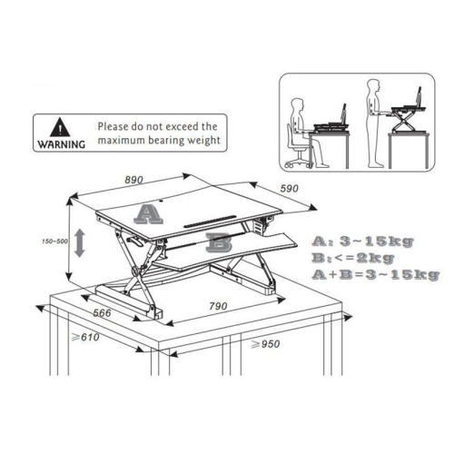 Height Adjustable 35 Inches Sit Stand Desk Converter, Stand up Dual Monitor Desk Riser Laptop Desktop Computer Worksation - Black