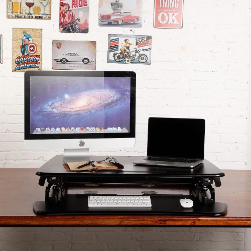 Height Adjustable 35 Inches Sit Stand Desk Converter, Stand up Dual Monitor Desk Riser Laptop Desktop Computer Worksation - Black