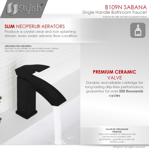 STYLISH Single Handle Bathroom Faucet for Single Hole Brass Basin Mixer Tap, Matte Black B-109N