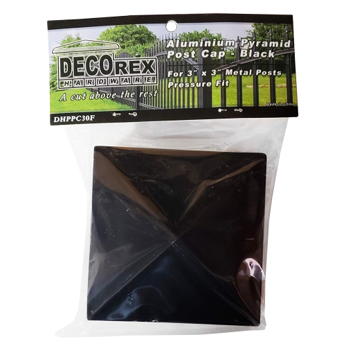 3" x 3" Aluminium Pyramid Post Cap for Metal Posts - Pressure Fit - Black