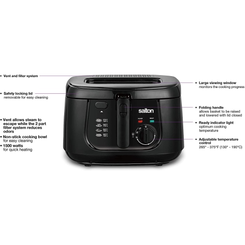 Salton DF1240BK Friteuse Isolante Cool Touch Noire 2.5 Litres