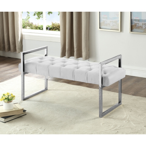 KOZY NICHE  Imperial Tufted Bench With Stand (Beige) In Silver