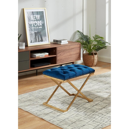 KOZY NICHE  Imperial Tufted Ottoman With Golden X Base (Navy Blue)