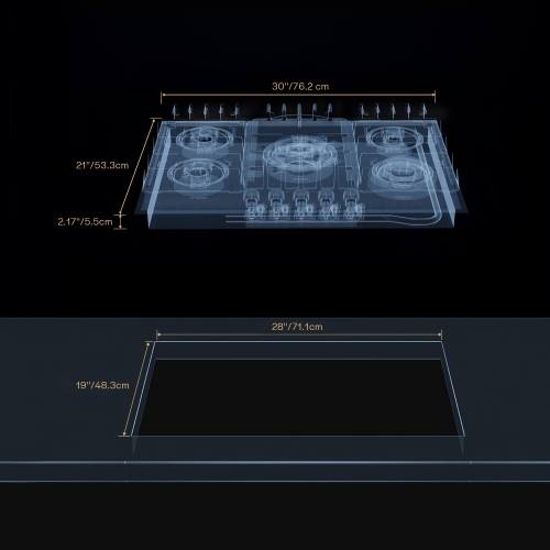 Empava 30" 5-Burner Gas Cooktop Stove - Black Tempered Glass