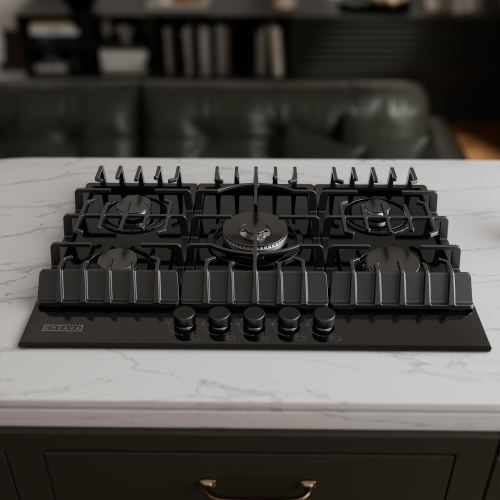 Empava 30" 5-Burner Gas Cooktop Stove - Black Tempered Glass