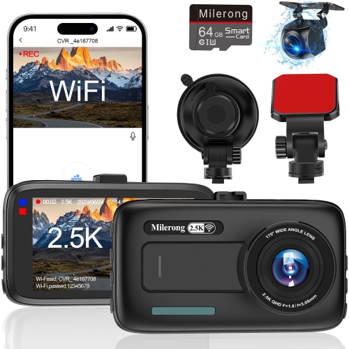 HLD  Dash Cam Front And Rear Camera Wifi/app Control Dashcam W/ 64GB Card, 2.5K Dash Cam Front + 1080P Rear Car Camera W/super Night Vision, Loop 