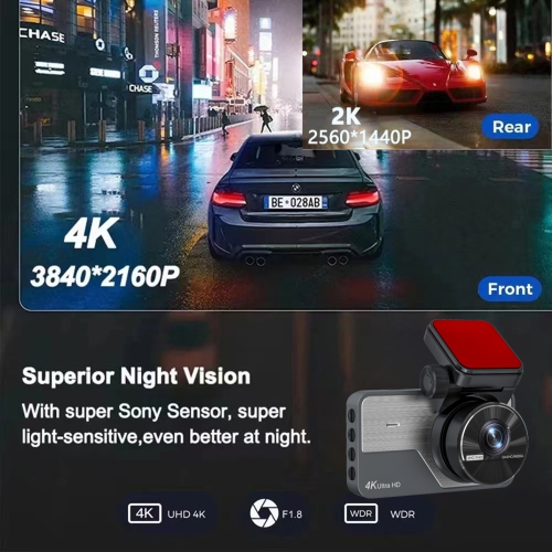 Dash Cam Front and Rear Camera WiFi/APP Control Dashcam with 128GB Card 4K Dash Cam Front 2K Rear Car Camera WDR Super Night Vision Loop Recording