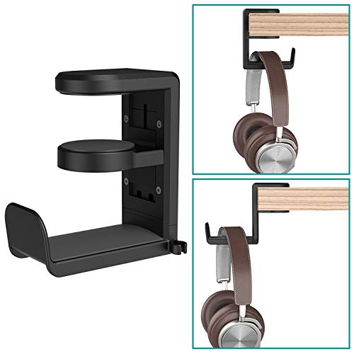 Headset Headphone Hanger Under Desk Swivel Hook Spring Clamp No