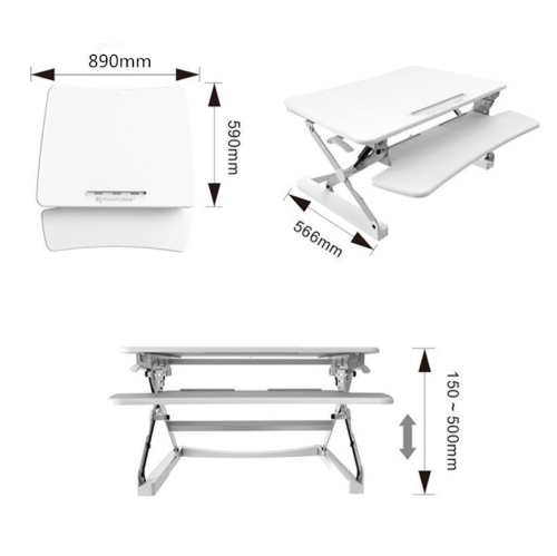 Height Adjustable 35 Inches Sit Stand Desk Converter, Stand up Dual Monitor Desk Riser Laptop Desktop Computer Worksation-White