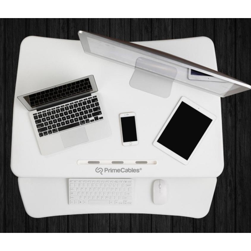 Height Adjustable 35 Inches Sit Stand Desk Converter, Stand up Dual Monitor Desk Riser Laptop Desktop Computer Worksation-White