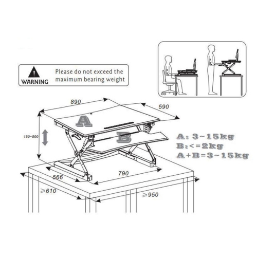 Height Adjustable 35 Inches Sit Stand Desk Converter, Stand up Dual Monitor Desk Riser Laptop Desktop Computer Worksation-White