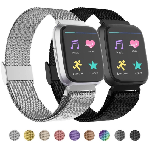 (2-GRAND)Fitbit Versa, Versa Lite, Versa 2, Versa se, remplacement pour bracelets en acier inoxydable maillé Versa Lite Fitbit avec verrou magnétique