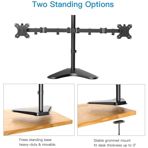 Dual Monitor Stand, Free Standing Height Adjustable 2 Arm Monitor Mount for 13 to 32 Inch LCD Screens with Swivel and Tilt