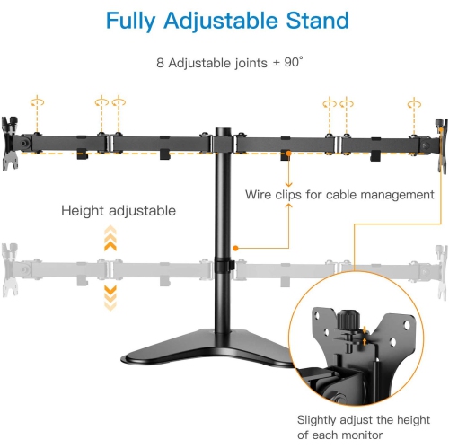 Dual Monitor Stand, Free Standing Height Adjustable 2 Arm Monitor Mount for 13 to 32 Inch LCD Screens with Swivel and Tilt