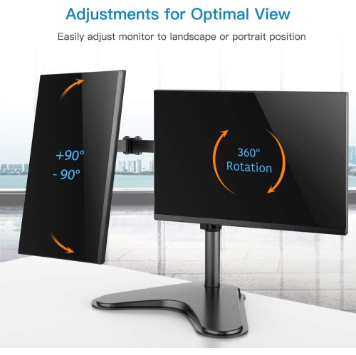 Dual Monitor Stand, Free Standing Height Adjustable 2 Arm Monitor Mount for 13 to 32 Inch LCD Screens with Swivel and Tilt