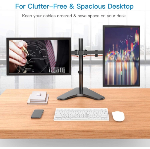Dual Monitor Stand, Free Standing Height Adjustable 2 Arm Monitor Mount for 13 to 32 Inch LCD Screens with Swivel and Tilt