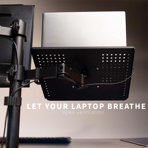 Black Fully Adjustable 13 to 32 inch Single Computer Monitor and Laptop Desk Mount Combo, Stand with Grommet Option, Fits up to 17 inch Laptops