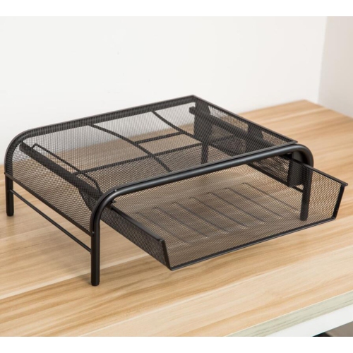 Desk Monitor / Laptop Stand Riser with Pull Out Drawer and Side Compartments to Keep Pencil, Pen, Phone, Calculator, Files, and Other Small