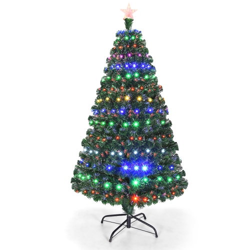 COSTWAY  5' Pre-Lit Artificial Christmas Tree Fiber Optic W/multicolor Led Lights & Stand