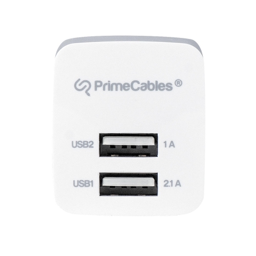 PrimeCables® Universal USB Dual Ports Wall Charger, 10W 5V 2.1A, Foldable Plug, White
