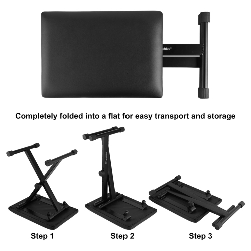 PrimeCables – Siège rembourré réglable en X pour clavier avec pieds en caoutchouc, chaise pliante, banc de piano, noir