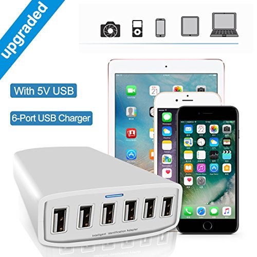 USB Charger, XDCDHM 60 Watt 12A 6-Port High Speed Travel Wall Charger Multi-Port USB Charger Hub Charging White)