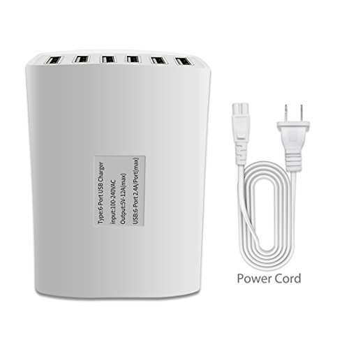 USB Charger, XDCDHM 60 Watt 12A 6-Port High Speed Travel Wall Charger Multi-Port USB Charger Hub Charging White)