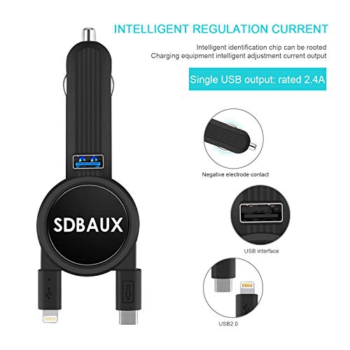 Car Charger,SDBAUX Quick Charge with 2.3FT Dual Retractable Car Charger,SDBAUX Quick Charge with 2.3FT Dual Retractable