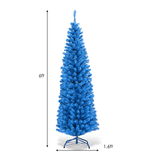 Costway 6FT Tinsel Tree Unlit Slim Pencil Christmas Tree w/Metal Stand Home Decor