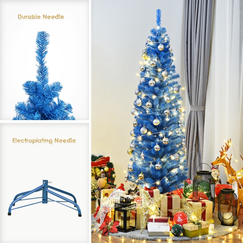 Costway 6FT Tinsel Tree Unlit Slim Pencil Christmas Tree w/Metal Stand Home Decor