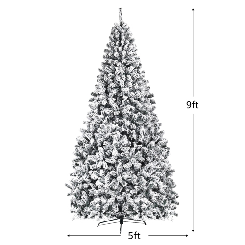 Costway 9ft Premium Snow Flocked Hinged Artificial Christmas Tree Unlit w/ Metal Stand