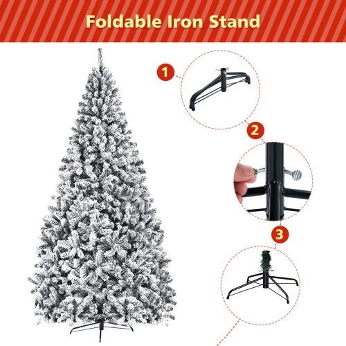 Costway 9ft Premium Snow Flocked Hinged Artificial Christmas Tree Unlit w/ Metal Stand