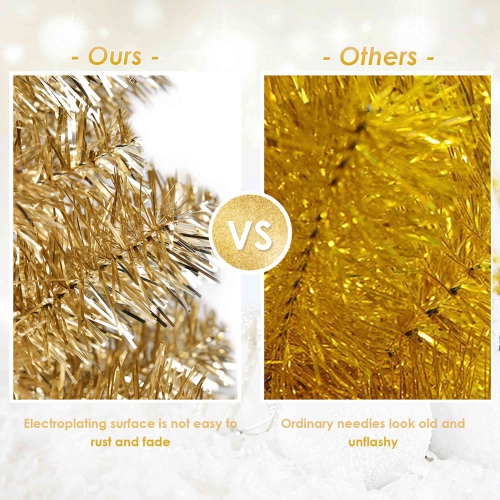 Costway 6FT Tinsel Tree Unlit Slim Pencil Christmas Tree w/Metal Stand Home Decor