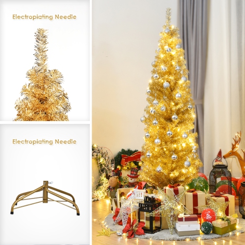 Costway 6FT Tinsel Tree Unlit Slim Pencil Christmas Tree w/Metal Stand Home Decor