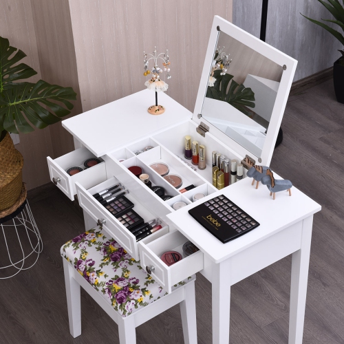 Costway Vanity Dressing Table Set w/Flip Top Mirror 3 Drawers 7 Compartments Makeup Desk
