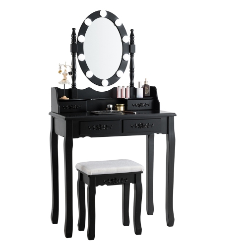 Costway 4 Drawers Vanity Table Dressing Table W/10 Dimmable Bulbs &Touch Switch
