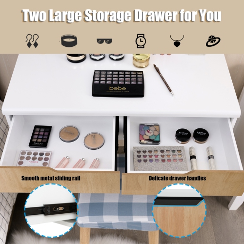 Costway Vanity Makeup Dressing Set w/8 Dimmable Bulbs Lighted Mirror Touch Switch