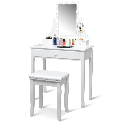 Costway 3 Drawers Vanity Table 10 Dimmable Bulbs Touch Switch Makeup Dressing Desk