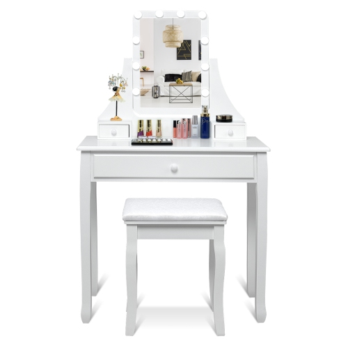 Costway 3 Drawers Vanity Table 10 Dimmable Bulbs Touch Switch Makeup Dressing Desk