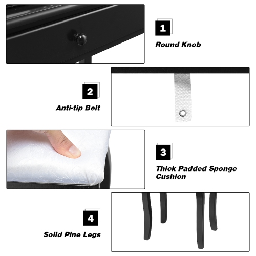 Costway 3 Drawers Vanity Table 10 Dimmable Bulbs Touch Switch Makeup Dressing Desk