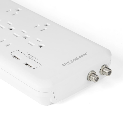 12 Outlets Surge Protector 6FT/2M with 2 Ports USB Charger up to 3.1A Coaxial Breaker - PrimeCables®