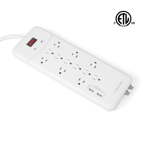 12 Outlets Surge Protector 6FT/2M with 2 Ports USB Charger up to 3.1A Coaxial Breaker - PrimeCables®